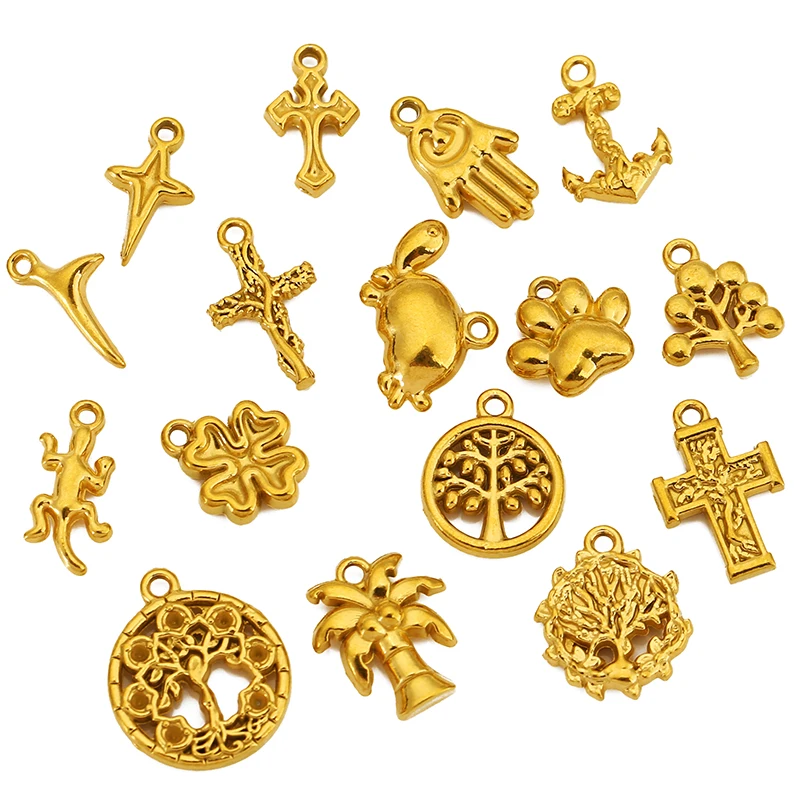 

5pcs Stainless Steel Palm Cocoon Tree Turtle Lizard Cross Charms Suitable for DIY Necklace Bracelet Earring Jewelry Making