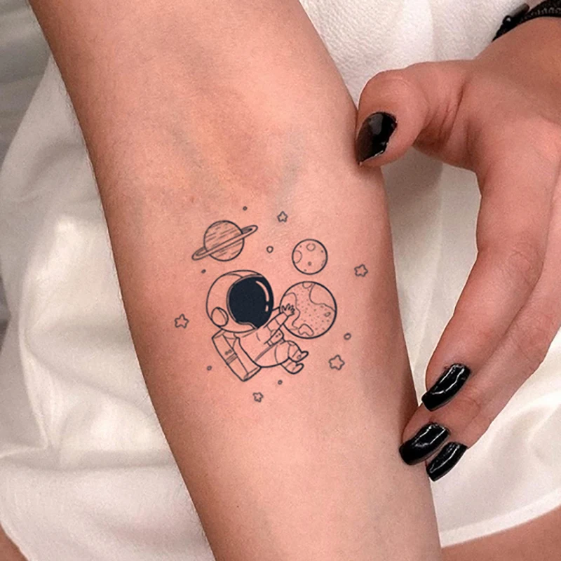 Tatuagens Temporárias do Espaço Criativo para Homens e Mulheres, Planetas Astronautas Falsos, Arte Corporal DIY, Tatuagens Geométricas, 1Pc