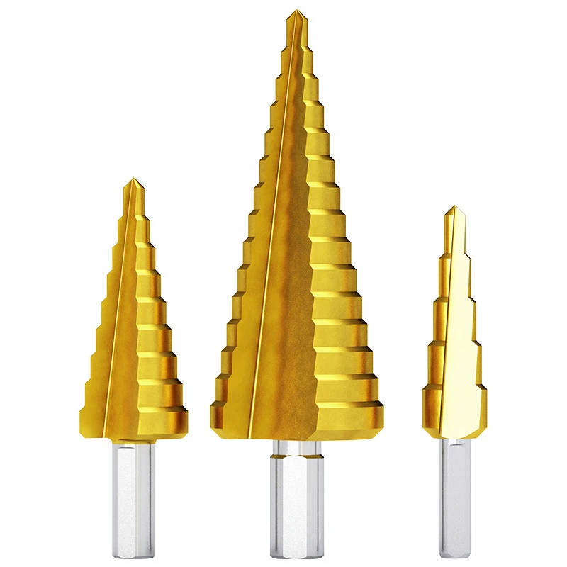 Punta da trapano a gradino da 4-32 mm con impugnatura esagonale Design a pagoda con scanalatura dritta per prestazioni e durata migliorate