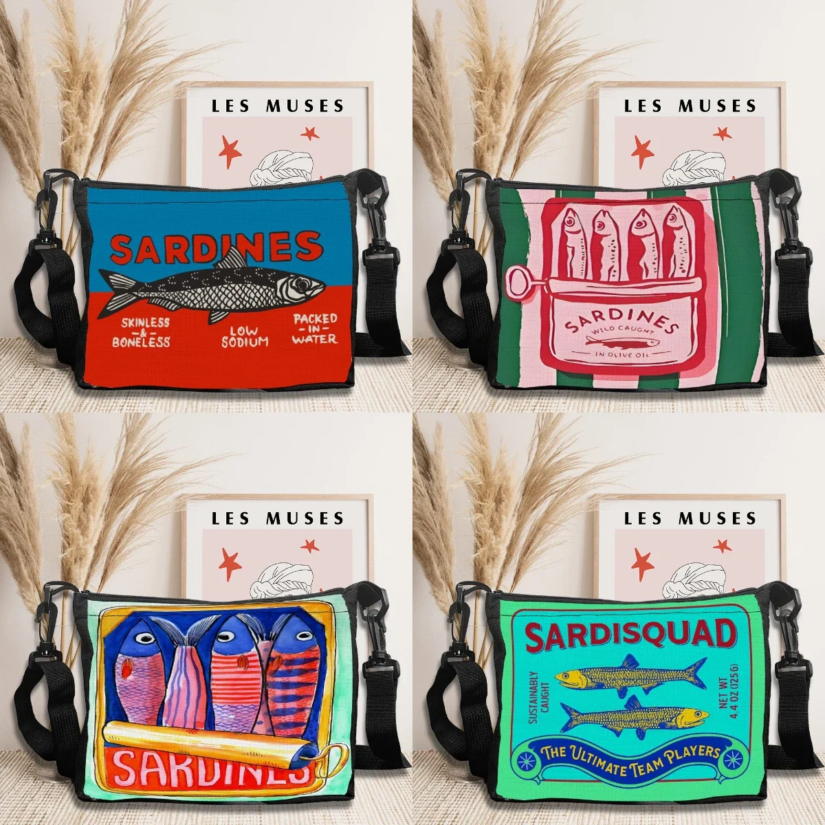 Damen-Umhängetasche, bunt, trendige Sardinen-Einkaufstaschen für Damen, Cartoon-Einkaufstasche, Handtaschen, lässige Umhängetasche