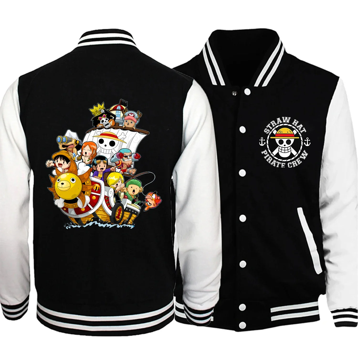 One Piece Baseball Uniform für Erwachsene Neue Luffy Anime Jacke Mann Mode Mantel Schwarz Kleidung Streetwear Unisex Sport Oberbekleidung Gif