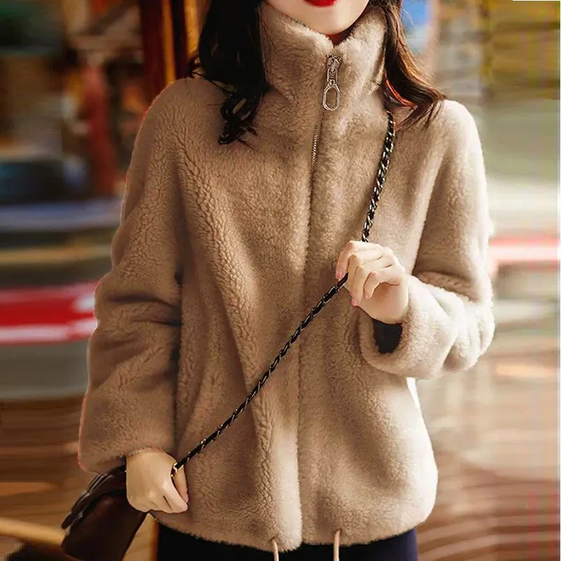 

Coral Fleece Zipper Hoodie for Women with Thickened Fleece New Trendy Ins Double-sided Fleece Warm High Neck Jacket