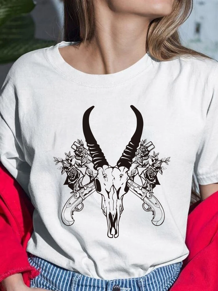 

Women T shirt 2022 Bull Head Skull Summer clothing Cartoon Printing Tshirt Female Tee Tops Aesthetic Graphic Ladies T-shirt