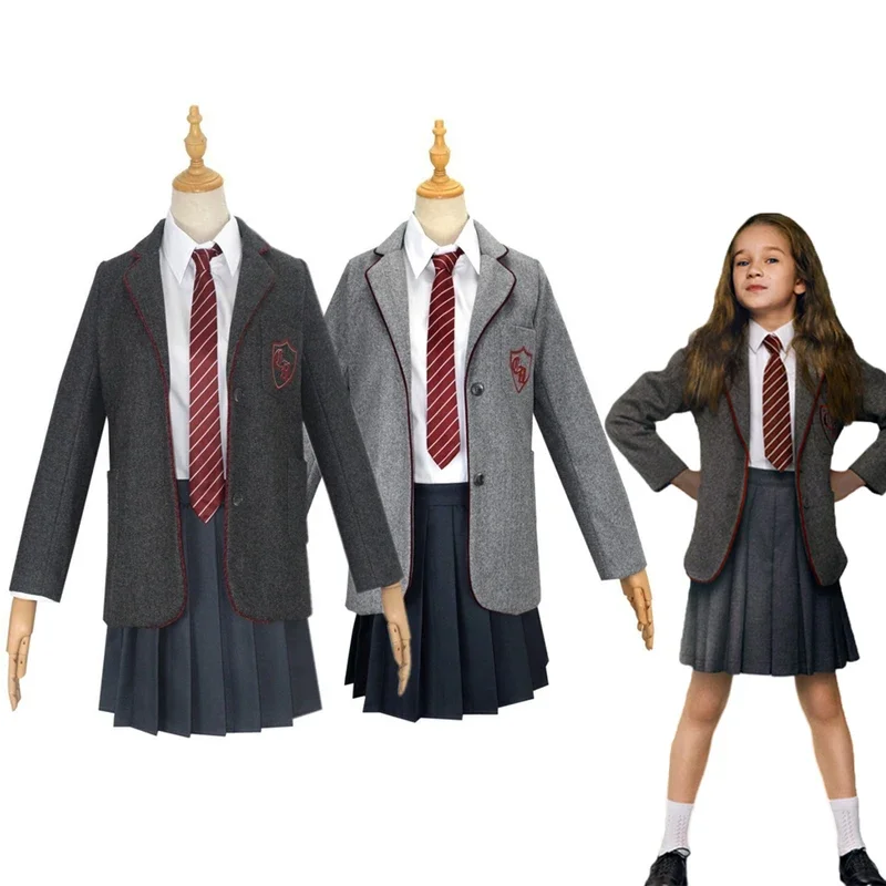 Movie Matilda Cosplay Costume Girls School Uniform Coat Skirt Roald Dahl's Matilda the Musical Halloween Cosplay Outfit for Kids