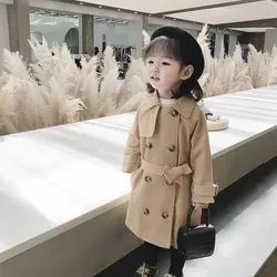 Trench per bambina primaverile e autunnale nuovo cappotto lungo alla moda per bambini giacca a vento per ragazza media lunga