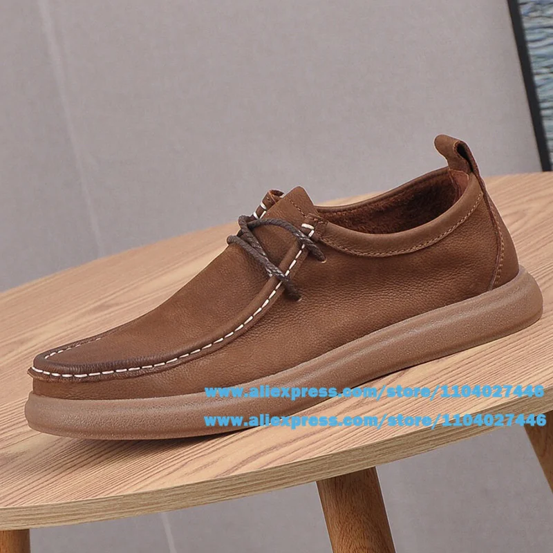 Sapatos masculinos de couro retrô, sapatos casuais de couro com cadarço, estilo britânico, sola macia, sapatos de condução para homens