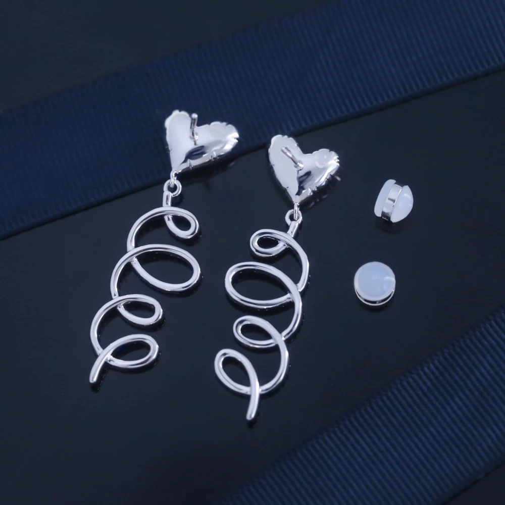 The 2023 Hot Selling Heart-Shaped Silver Roll Spiral Earrings Fresh And Cute Sweet Little Design Earrings Valentine'S Day Gift