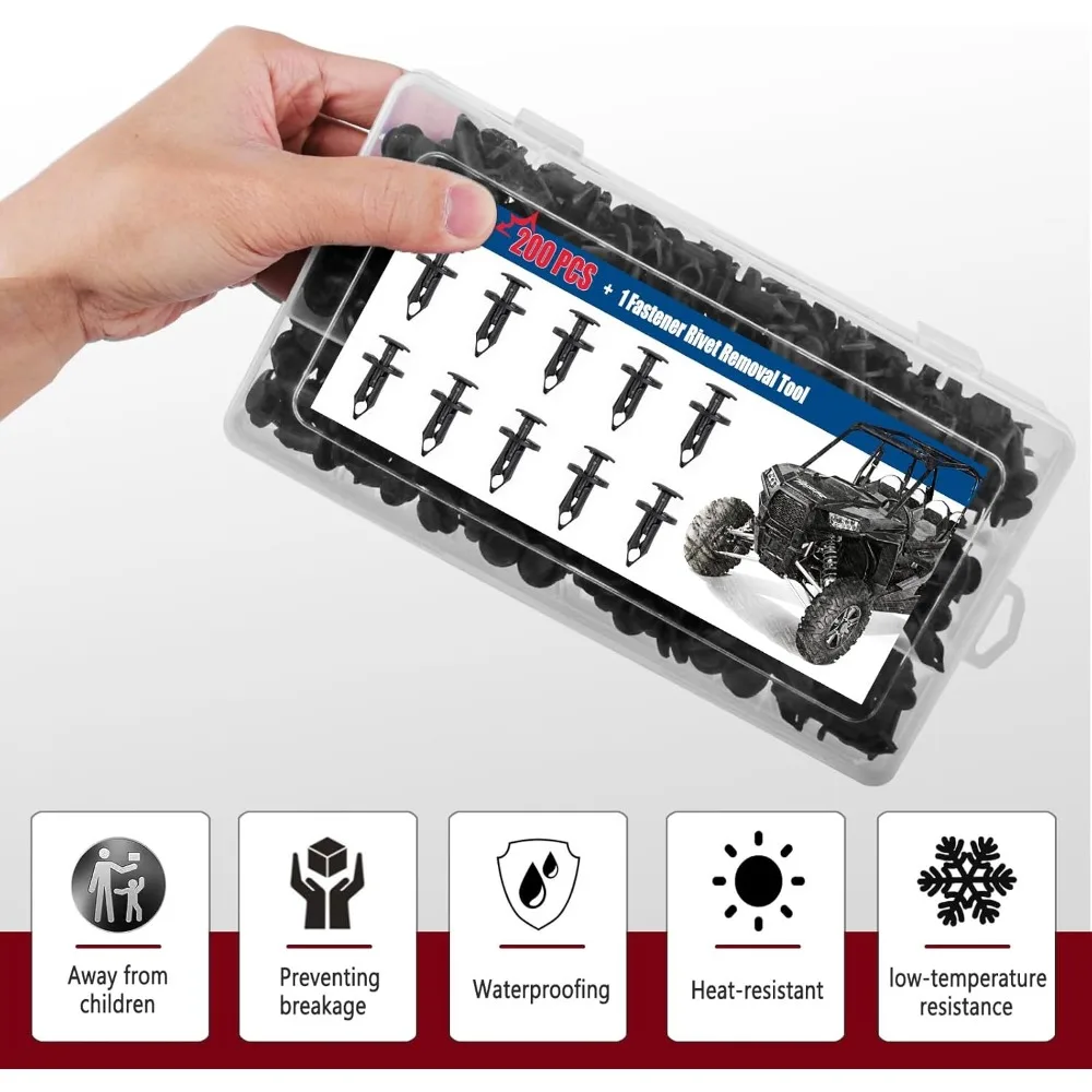 200 قطعة من مشابك حاجز النايلون UTV العالمية ومسامير الجسم مع أداة إزالة الصواميل لإصلاح ATV #3