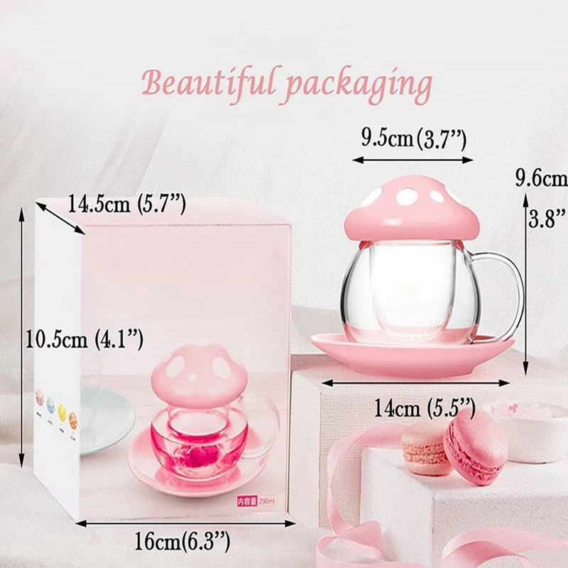 290Ml Mushroom Glass Coffee Mug With Ceramic Cup Holder Reheatable Milk Cup Afternoon Flower Tea Cup With Glass Filter