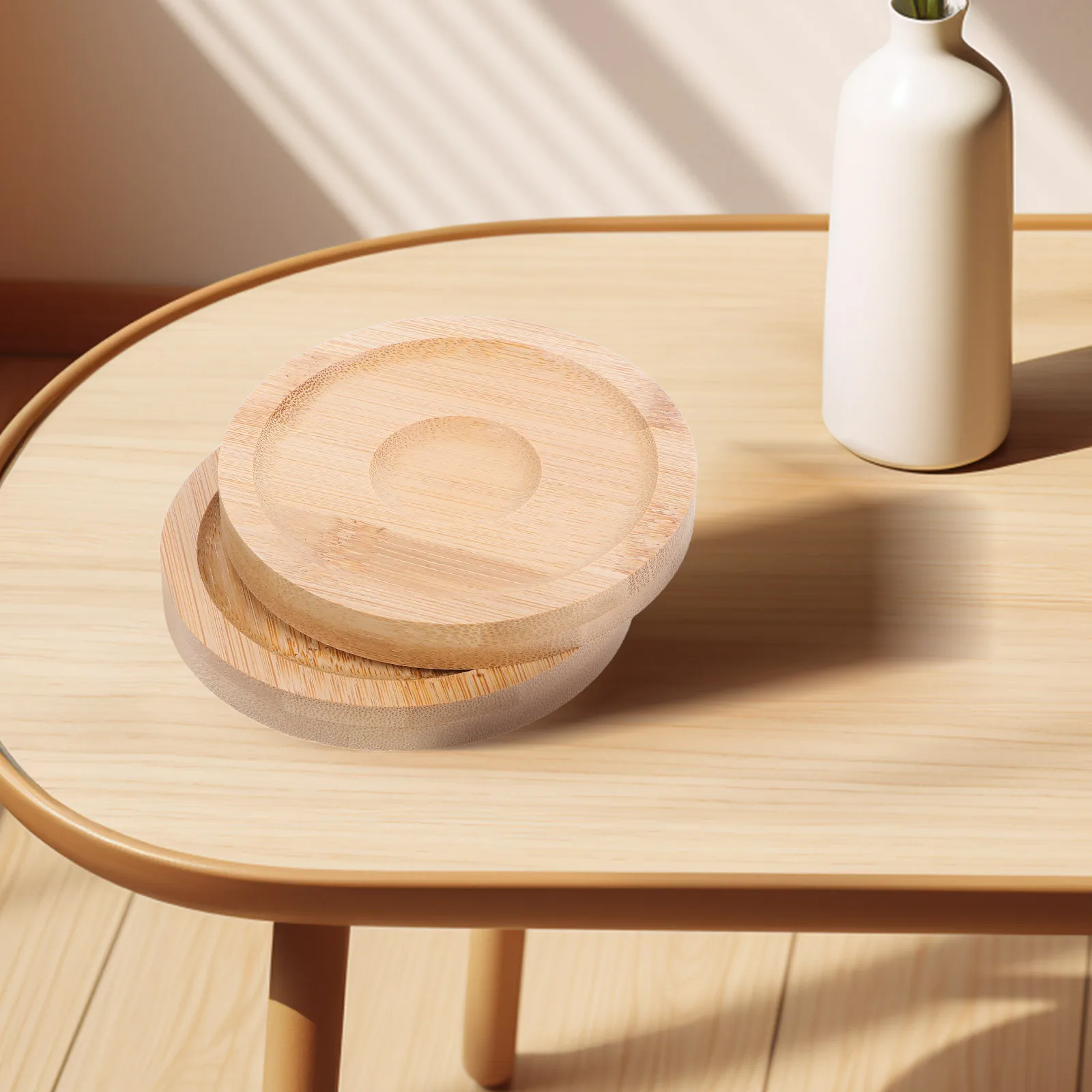 

2pcs Bamboo Coasters Multifunctional Glass Coffee Cup Drink Table Stable Large Base Household Party Family