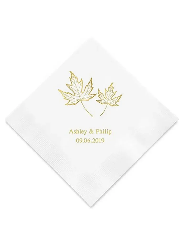 

50PCS Fall Leaf Autumn Themed Personalized Printed Wedding Napkins - 3 Sizes / Multiple Colors