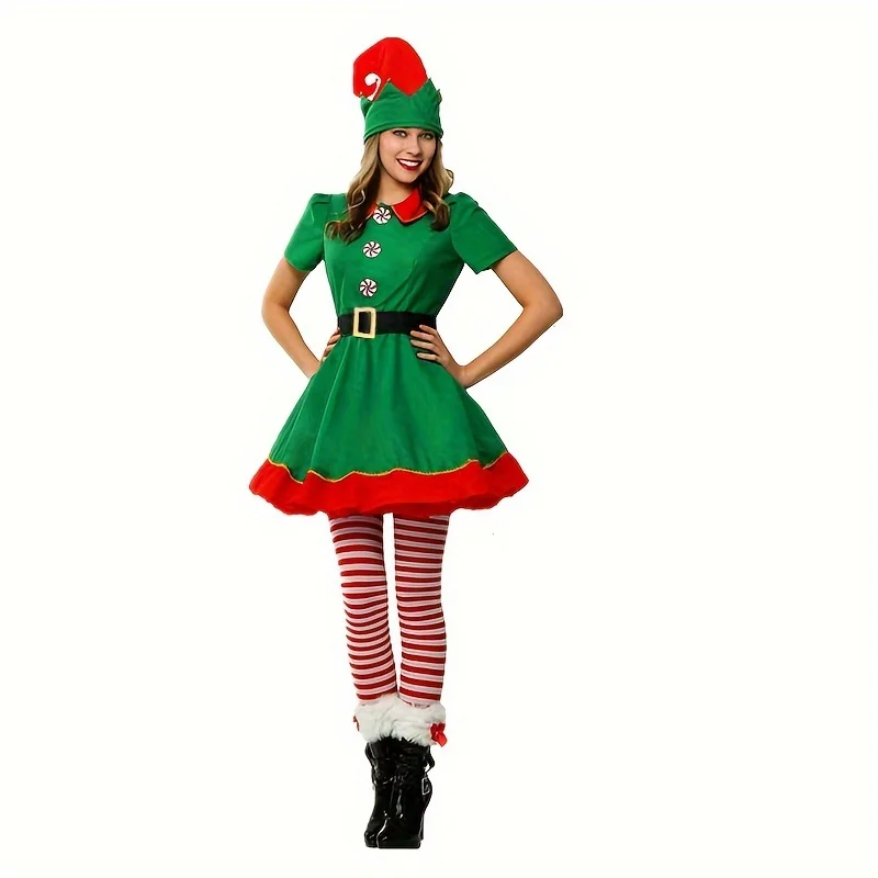 Costume de cosplay d'elfe de Noël pour enfants pour garçons filles adultes – Tenue d'elfe verte pour bal de Noël et fête