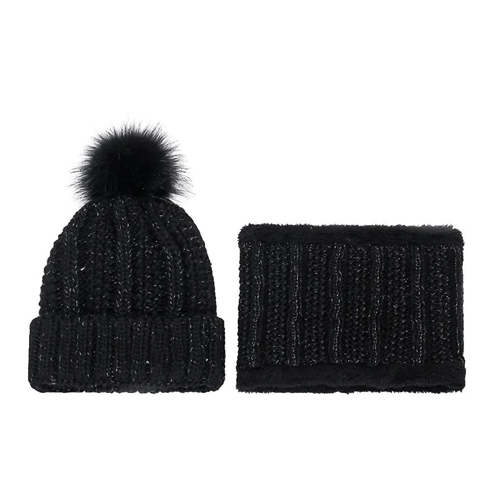 سميكة الخريف الشتاء محبوك قبعة الرقبة الحرس الأسود وشاح مجموعة للنساء الدافئة غزل الصوف قبعة مريحة أنيقة الاستخدام في الهواء الطلق