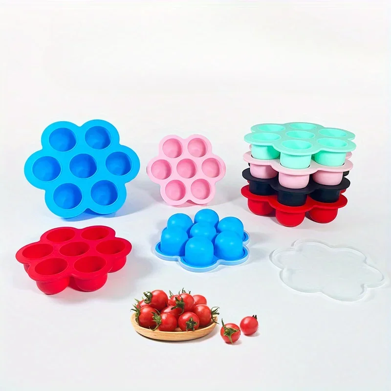 1pc 7-hole silicone split pack ice box ice grid mold with lid for fresh-keeping storage box ice mold