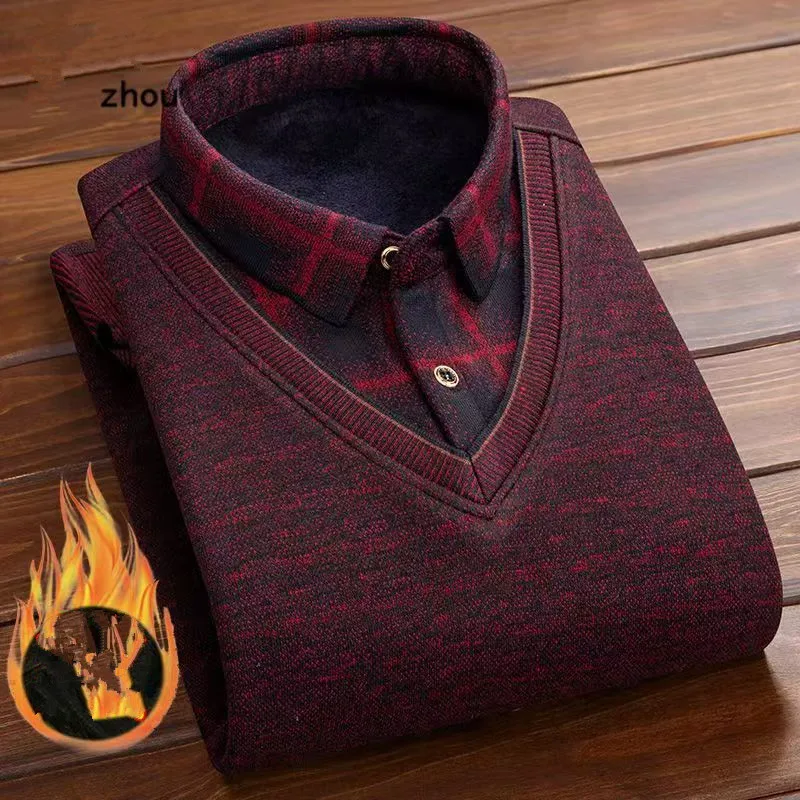 2026 Winter Fleece Warm-up Sweater For Men Long Collar Faux Double-Breasted Thick And Casual Jacket