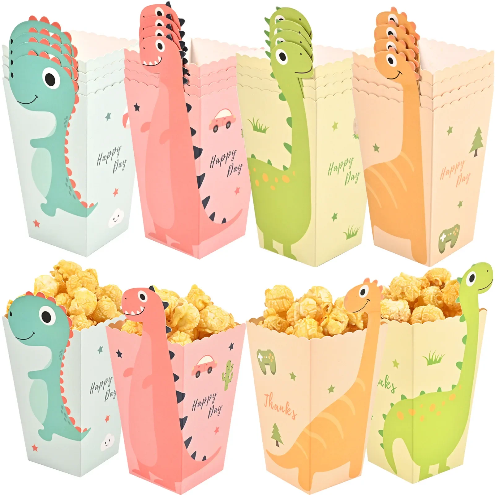 60pcs DIY New Dinosaur Popcorn Box White Cardboard Fries Fried Chicken Packing Box For Kid's Party Package