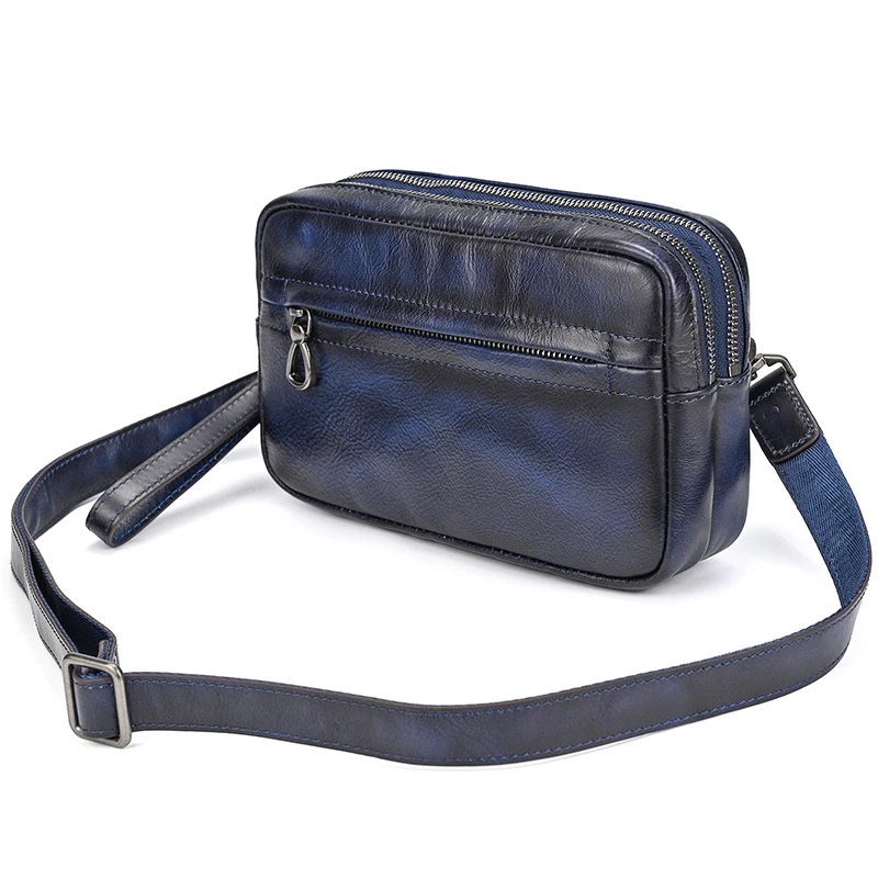Genuine Leather Clutch Purse Small Shoulder Bag Double Layer Leather Wallets With Wrist Strap Cowhide Crossbody Bags For Phones
