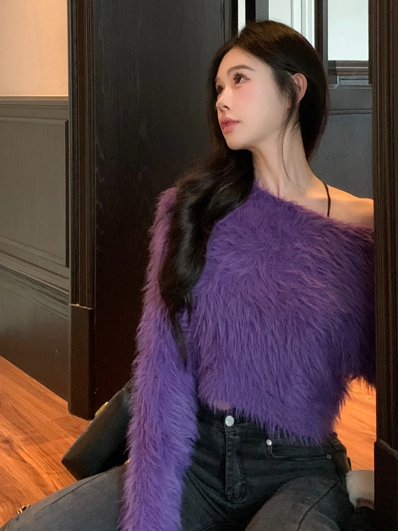 Spicy Girl Pure Desire Sexy oulder Bared One oulder Long Sve Top Lazy Loose Slimming ort Length Camere Sweater