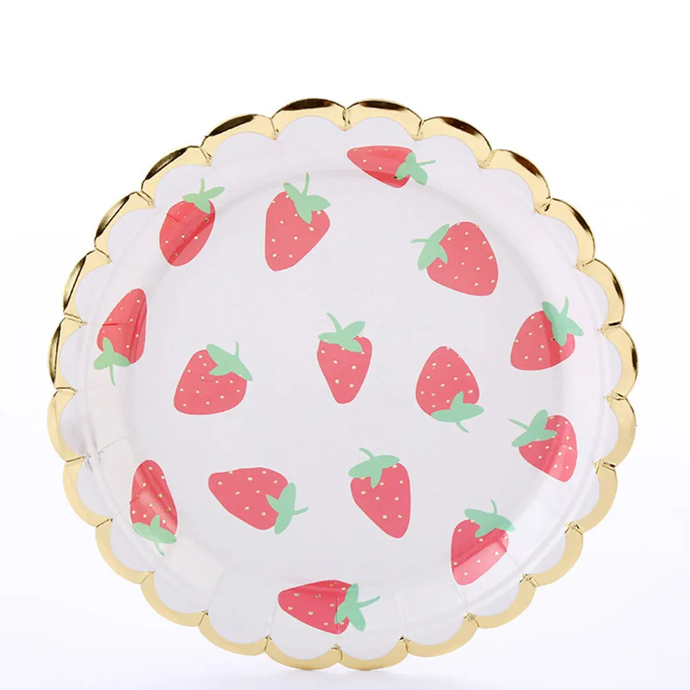 

20Pcs Party Paper Plate Fruit Tableware 7 Inch Creative Cake Food Storage Birthday Supplies Strawberry Pattern Design