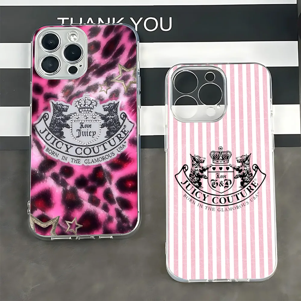 Funda de teléfono rosa j-juicy c-cuture para Samsung Galaxy S25 S24 S23 S22 S21 S20 FE Note20 Note10 Edge Plus Ultra Lite 5G transparente