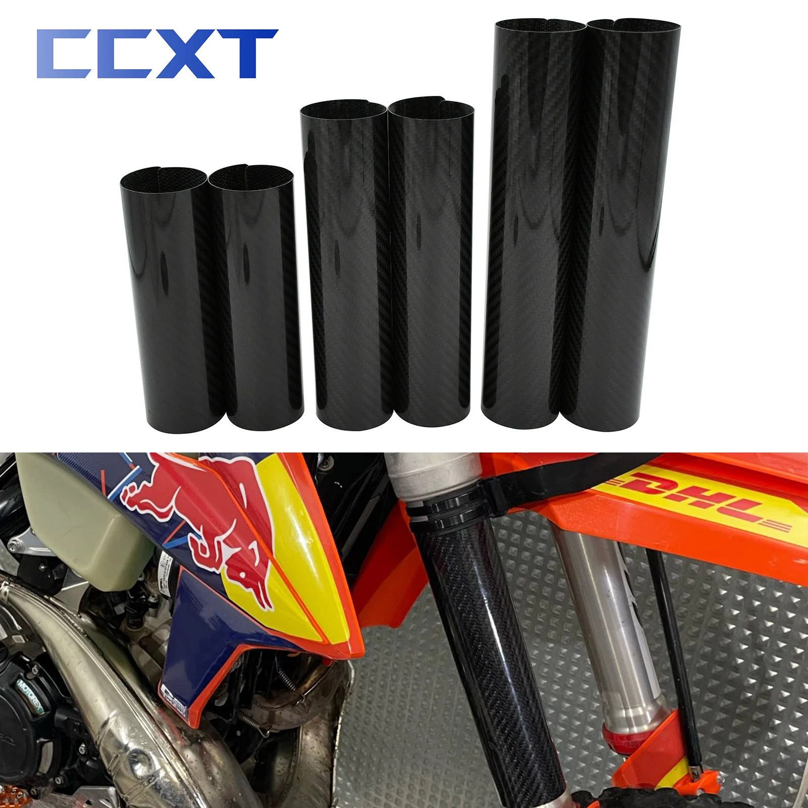 Motocross 160mm 178mm 202mm 225mm 248mm Fork Wraps Protectors in Full Carbon Fiber For Yamaha Honda KTM Kawasaki KX250F KX450F