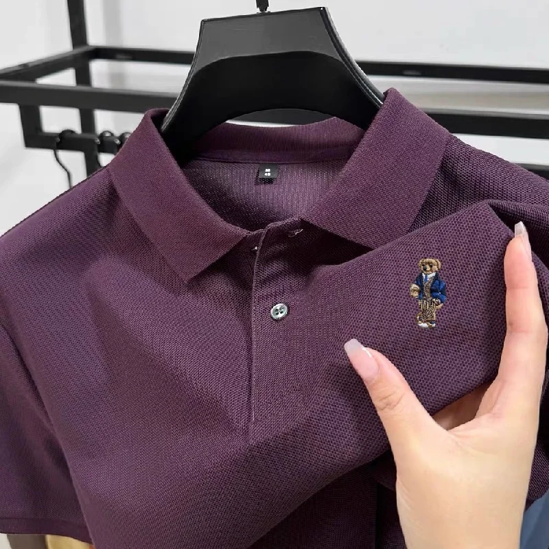 Summer high-quality cotton short sleeved men's polo shirt fashion brand teddy bear embroidery golf business casual T-shirt view 2