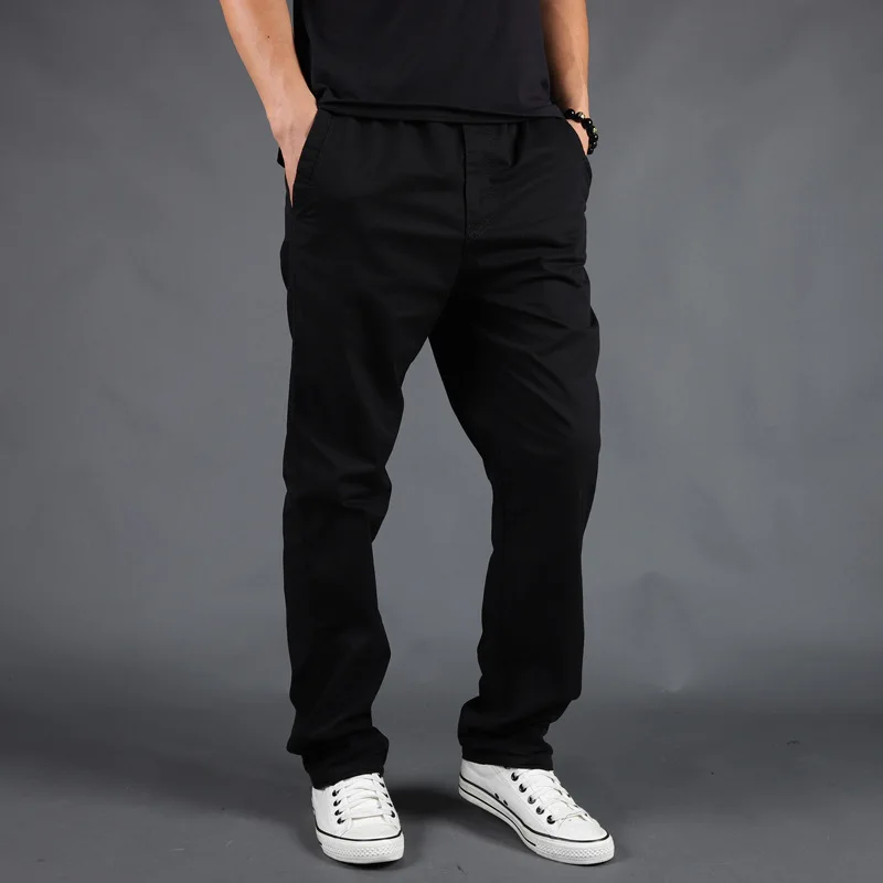 

Spring Summer cotton Men Casual Pants Elastic Waist Korean Fashion Straight Classic Solid Color Trousers Cargo Pants