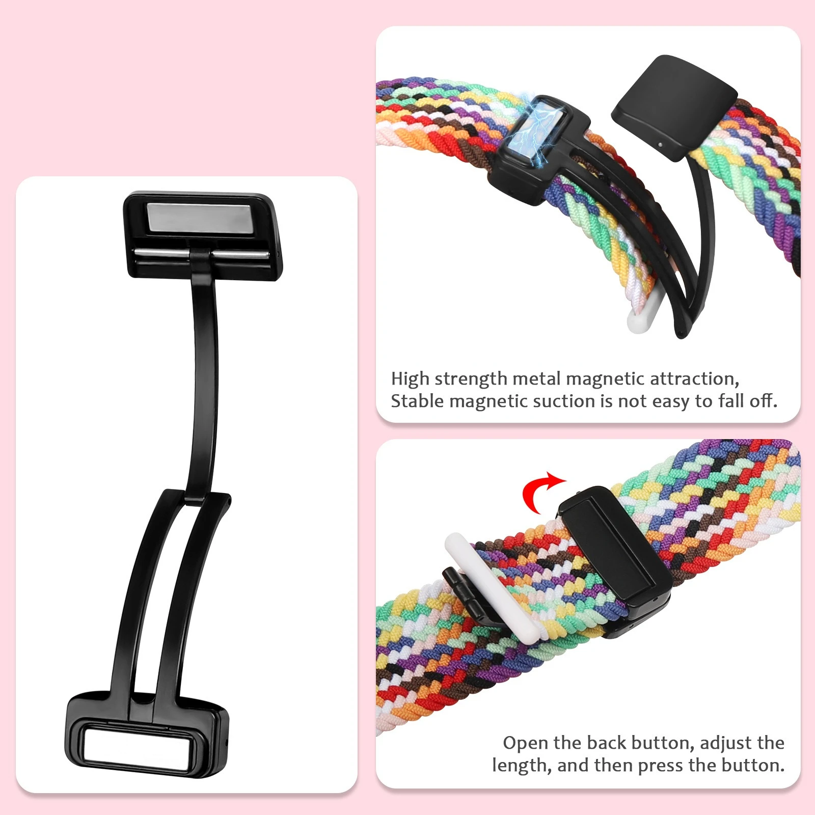 Magnetic Folding Buckle Braided Nylon Strap Suit for Huawei Watch Fit3 Braided Stretch Nylon Magnetic Strap