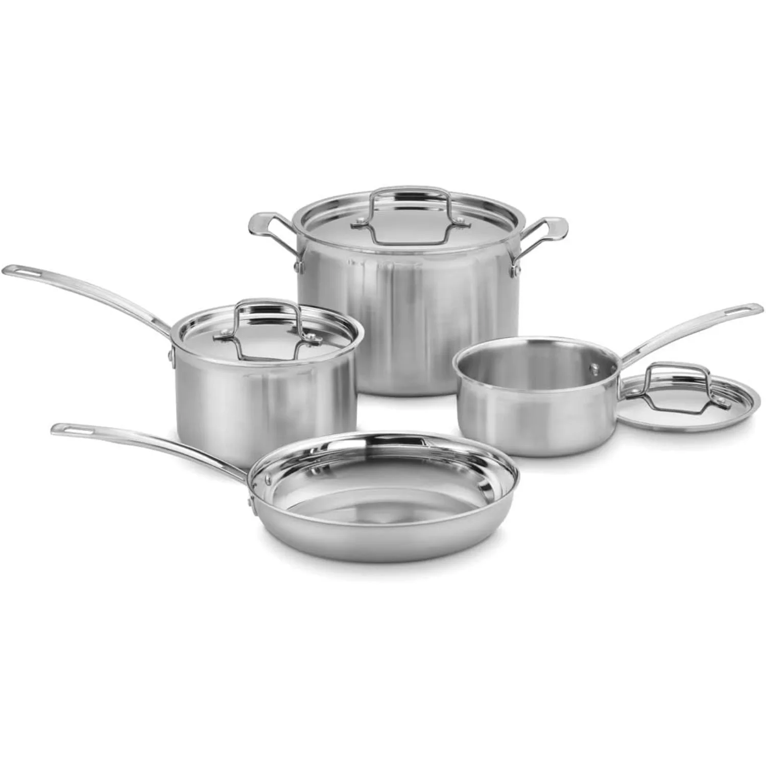 

Cuisinart MCP-7NP1 Multiclad Pro Triple Ply 7-Piece Kitchen Cookware Set Skillet Stainless Steel Pots and Pans