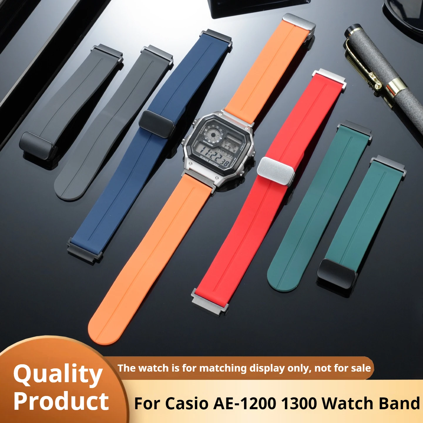 AE1200 Magnetic Buckle Silicone Strap For Casio AE-1200WH AE-1300 WS1600 Sports Waterproof Rubber Watch Band Quick Release 18mm