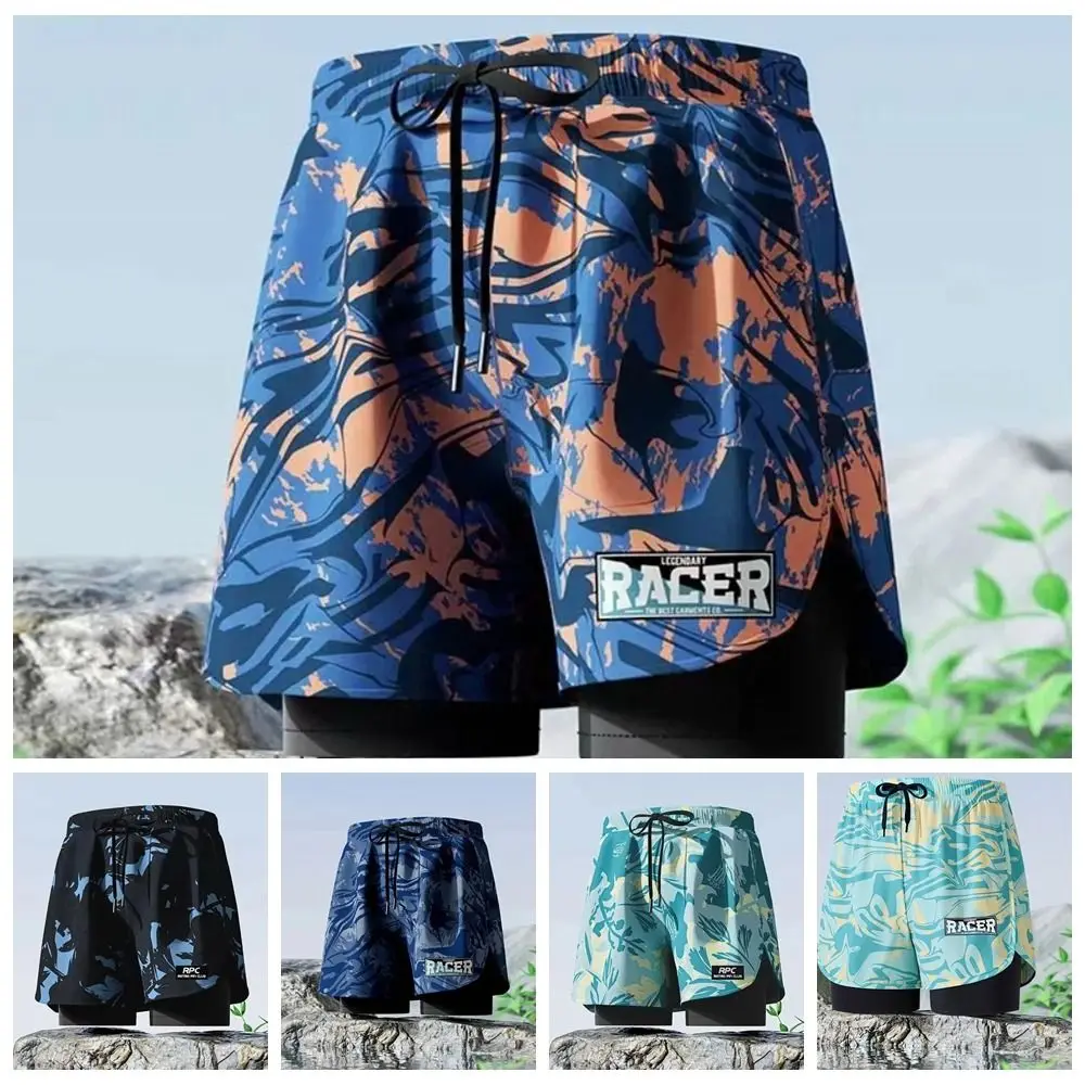 

L-5XL Men's Swimming Trunks Quick Drying Printing Flat Angle Swim Trunks Breathable Thicken Adult Double Layered Swimming Trunks