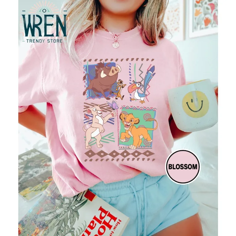 

2025 Лето Ретро 90-е Король Лев Симба и Тимон Комфортная Рубашка Ретро Король Лев Рубашка Хакуна Матата Ретро Рубашка Хлопок Большой Размер