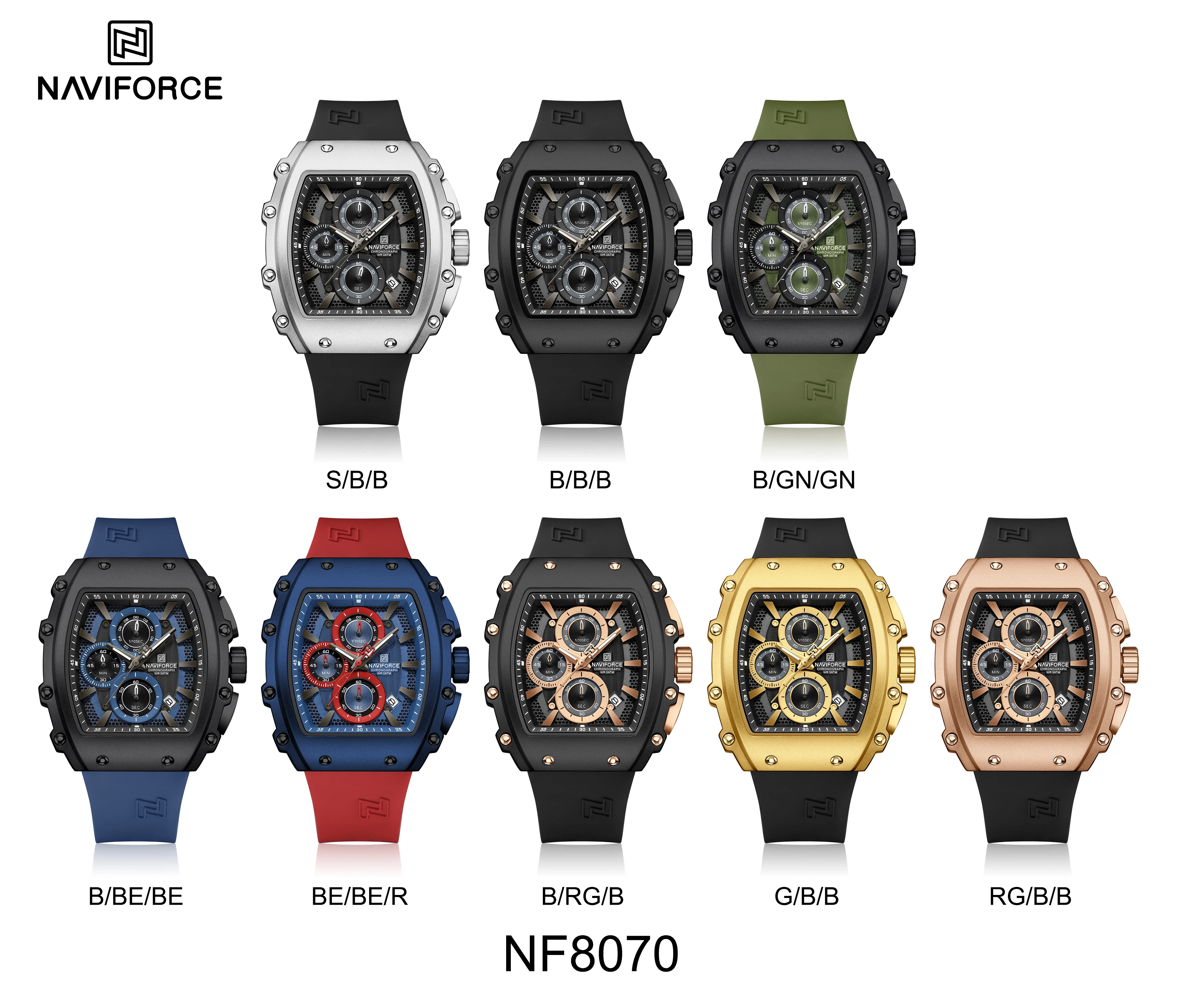 NAVIFORCE Men Sport Waterproof Quartz Watch Luxury Barrel-Shaped