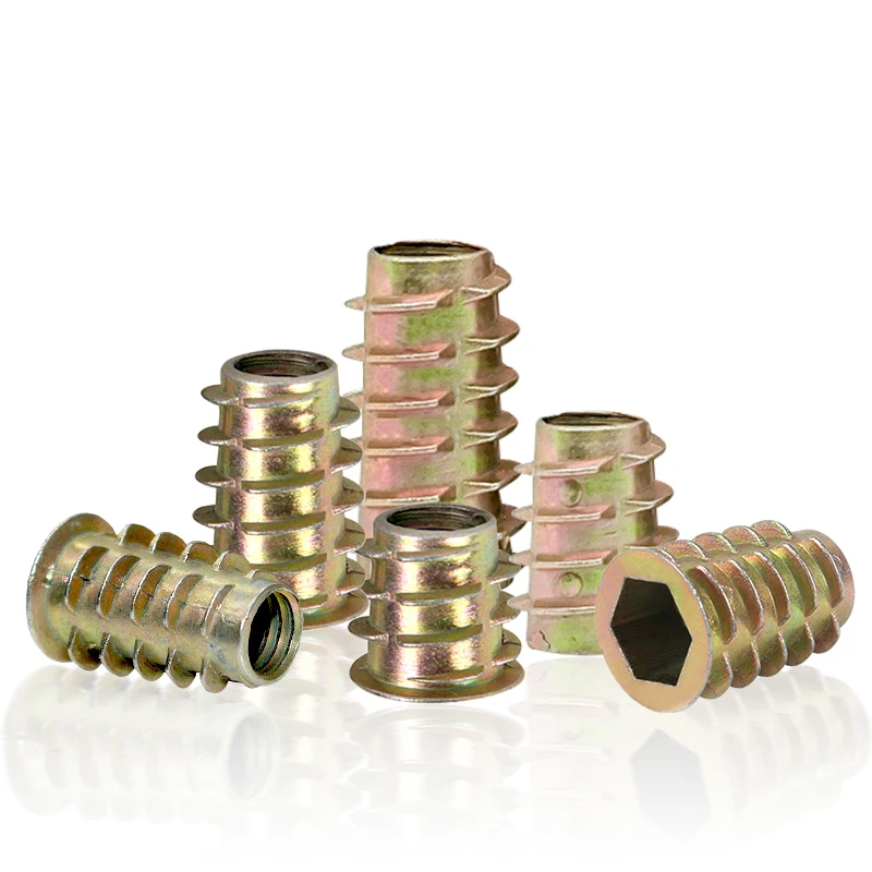 10-100Pcs M4 M5 M6 M8 M10 Zinc Alloy Thread for Wood Insert Nut Flanged Hex Drive Head Furniture Nuts Selection Length 6-30mm