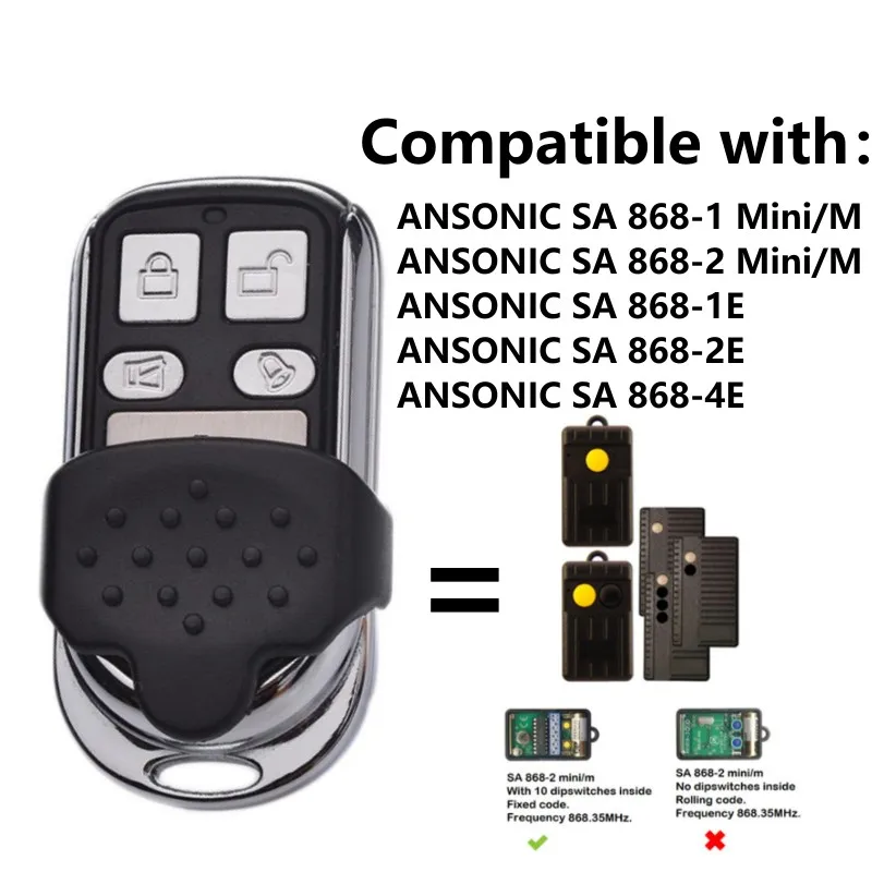 ANSONIC SA 868-1E 868-2E 868-4E 868-1 868-2 MINI/M 868MHz Fixed Code 868.3MHz Garage Door / Gate Remote Control Transmitter