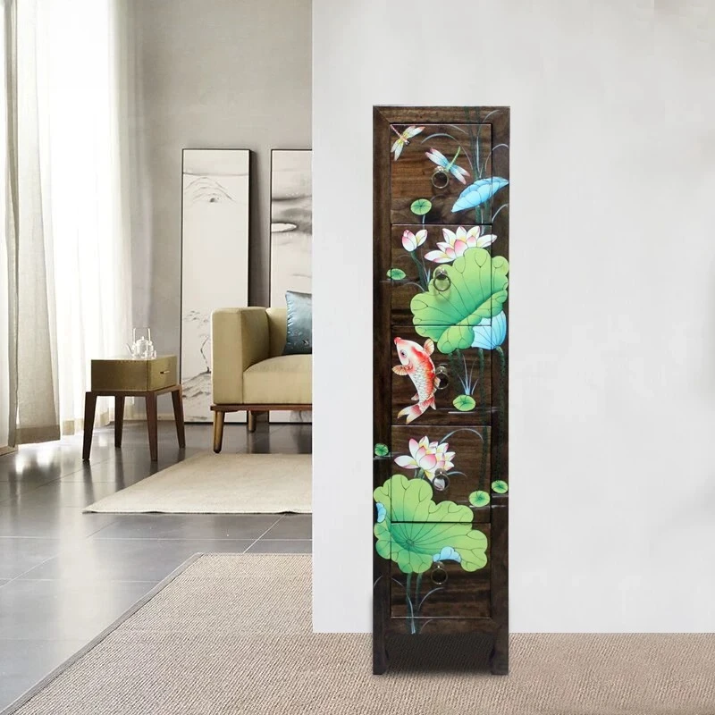 Chinese-style painted chest of drawers Modern Chinese camphor wood chest of drawers Bedroom furniture
