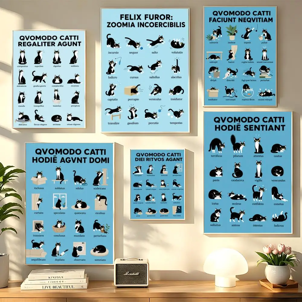 Ancient Roman Latin Cat Emotion Art Poster HD art sticky wall waterproof home living room bedroom bar decoration