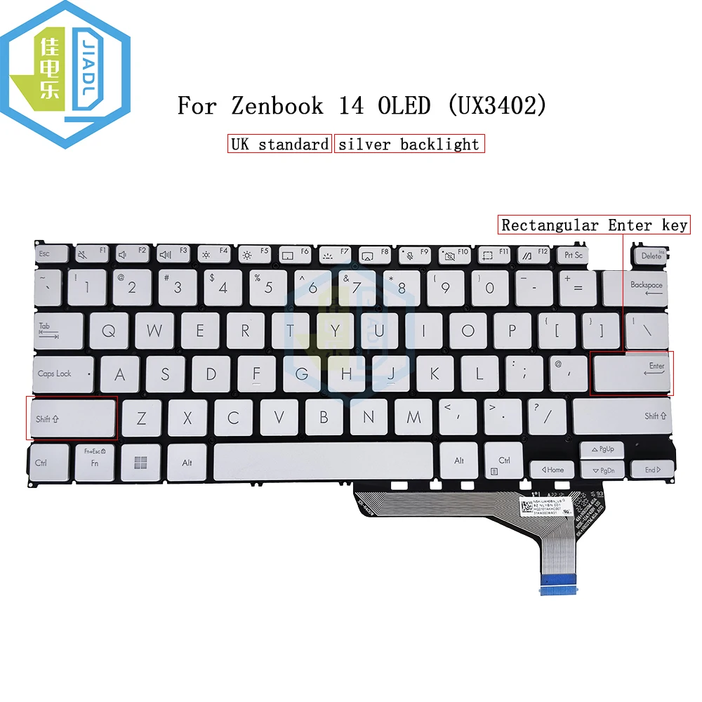 Teclado Luz Retroiluminada com Teclados Prateados Reino Unido gb Eua Inglês Teclado para Asus Zenbook Ux3402za Ux3402va Ux3402 Notebook