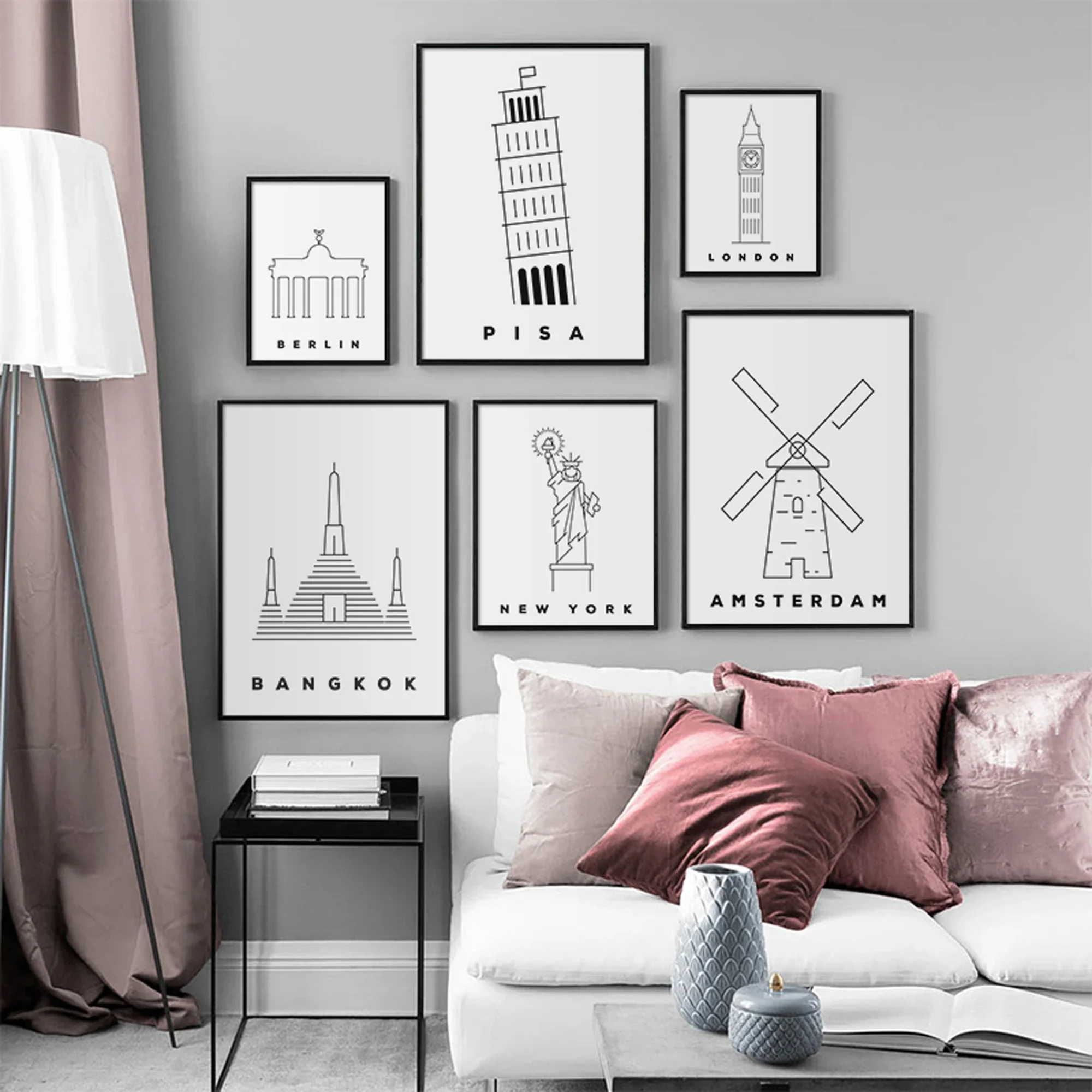 Frameless Canvas PaintingTravel City Attractions Poster New York London Paris Wall Art Canvas Print Modern Painting Pictures For