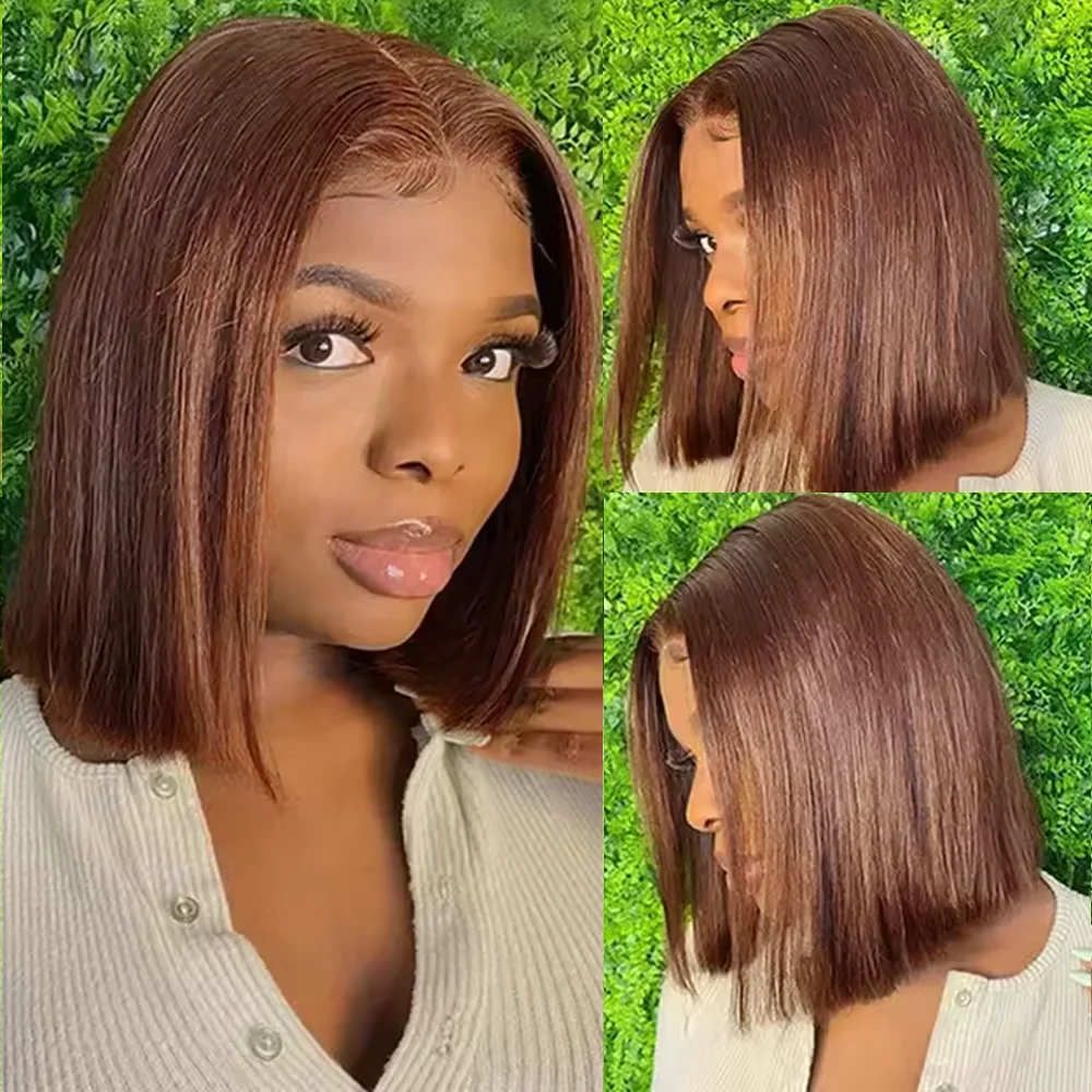 

8 Inch Chocolate Brown Bob HD Lace Front Human Hair Wigs For Women Human Hair Remy Brazilian Cheap 13x6 Straight Short Bob Wig