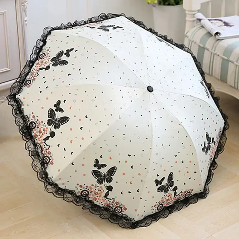 Lace Women Sun Umbrella Sunny Rainy Wind Resistant Portable Outdoor Sunscreen Anti UV Protection Parasol Lightweight Vintage