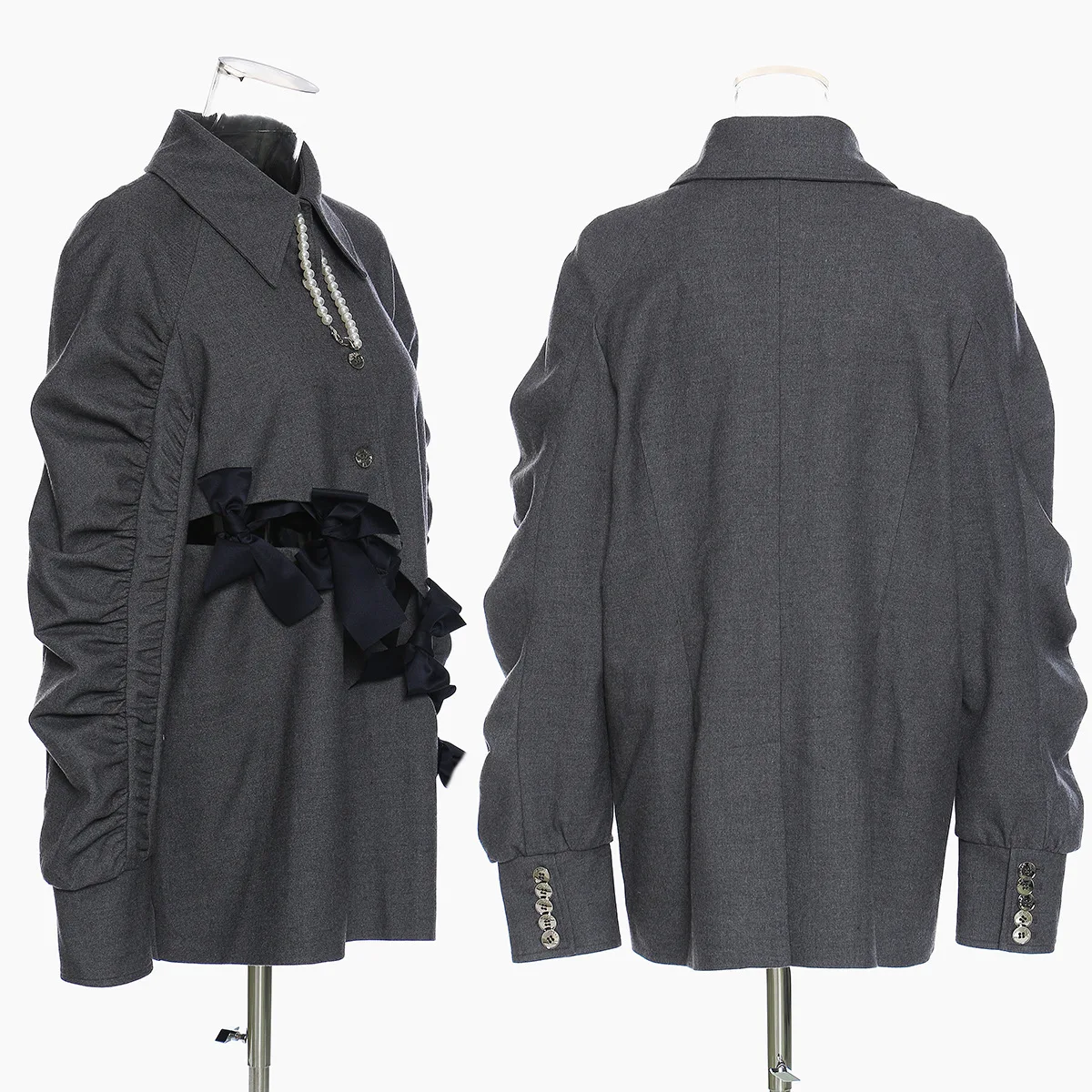 Haut à revers plissé à manches bouffantes pour femmes, avec nœud papillon, ajouré, Silhouette rajeunissante, chemisiers et chemises polyvalents, automne et hiver