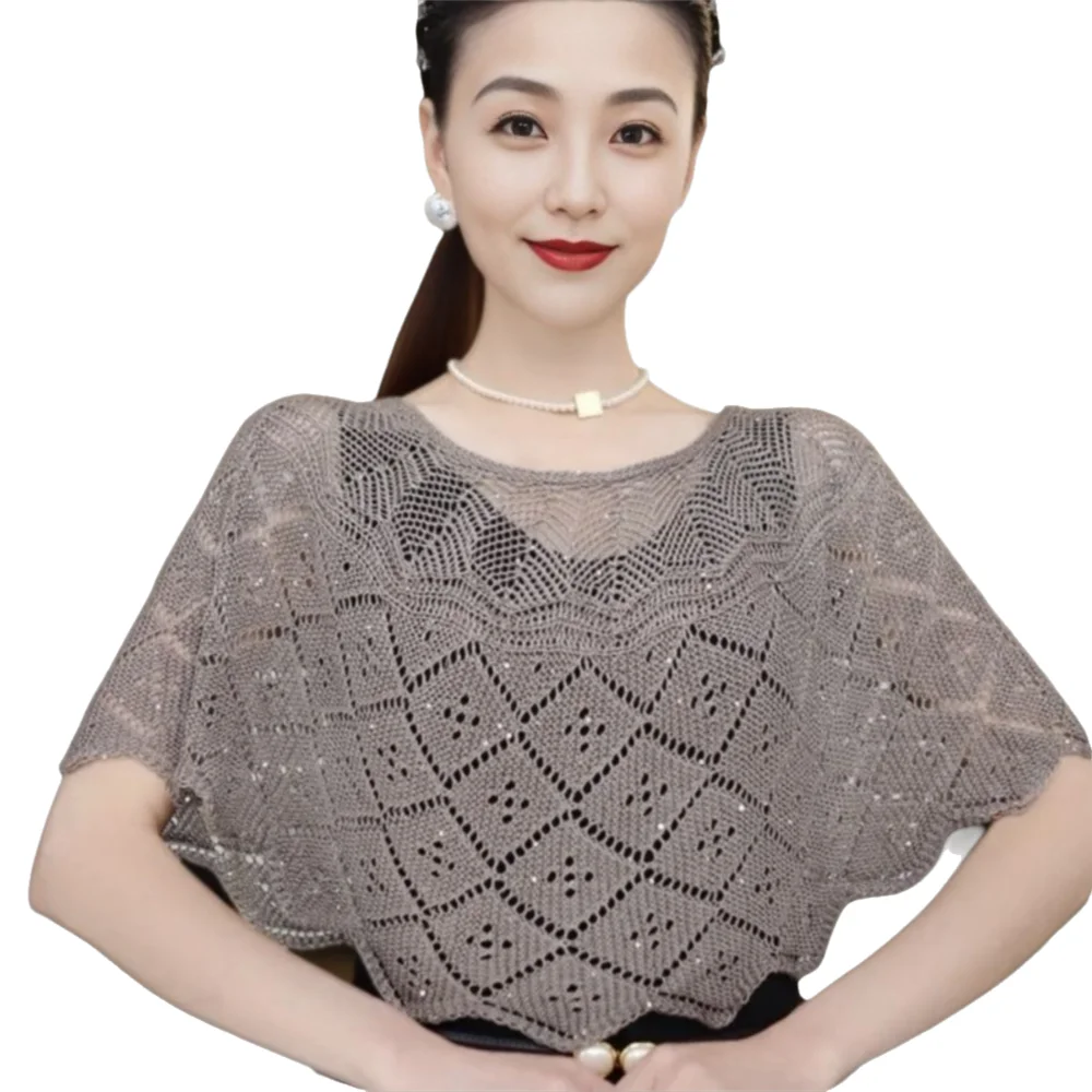 

Fashion Vintage Style Crochet Shawl Fake Collars Knitted Shoulder Wrap Hollow Out Beach Shawl Korean Style