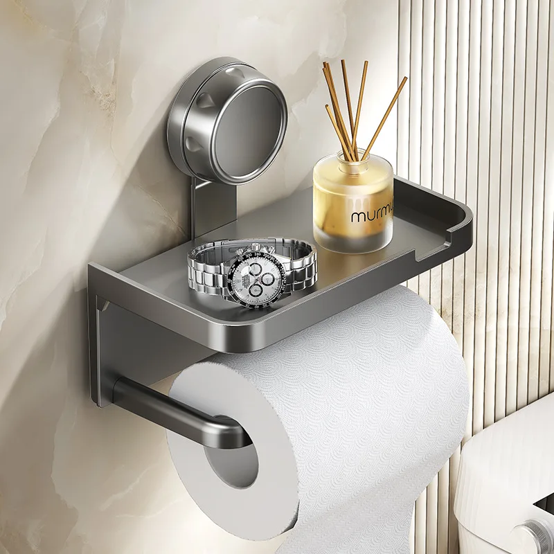 Suction Cup Toilet Paper Box Roll Paper Towel Rack Storage Paper Tube Storage Household Toilet Without Hole Punching Wall Hangin