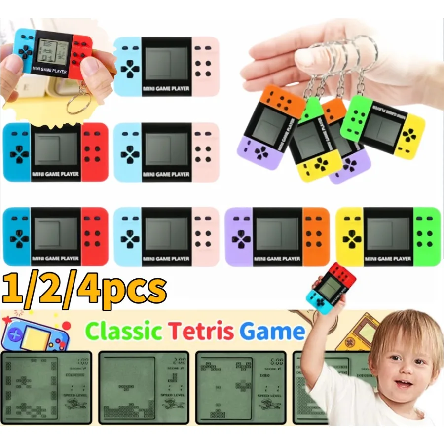 1/2/4pcs Classic Tetris Handheld Game Console Keychain Mini Portable Nostalgic Puzzle Pocket Toy Small Pendant for Men and Women