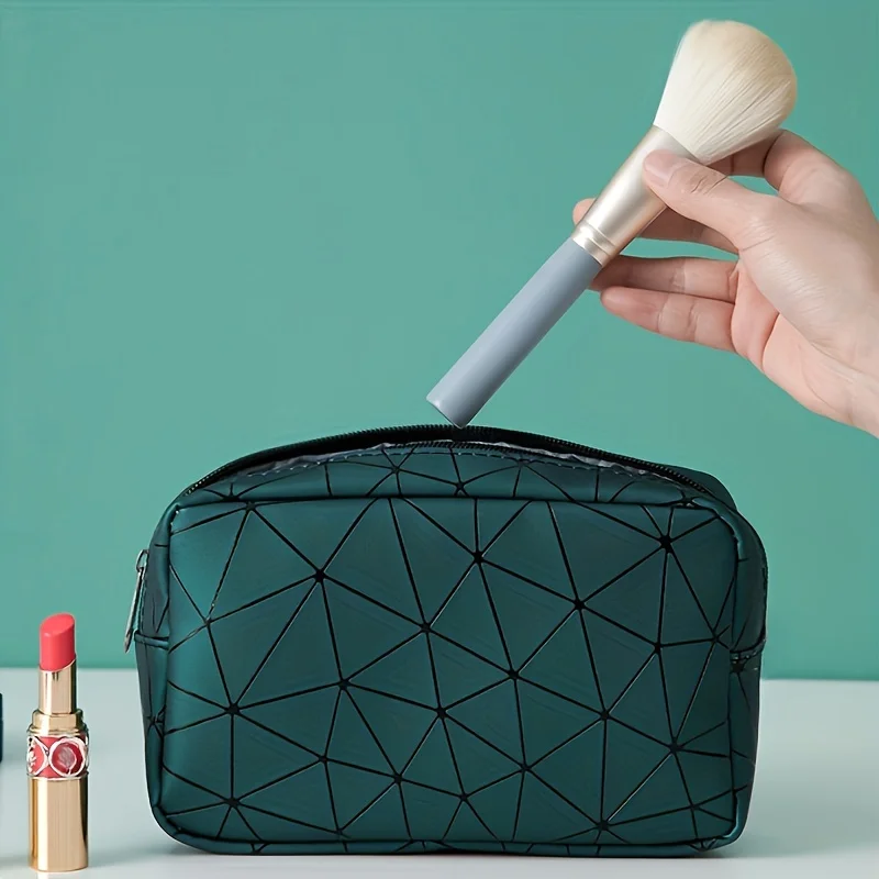 Simple Portable Makeup Storage Bag, Lightweight Multifunctional Geometric Pattern Bag, Travel Toiletry Pouch Coin Purse Cosmetic