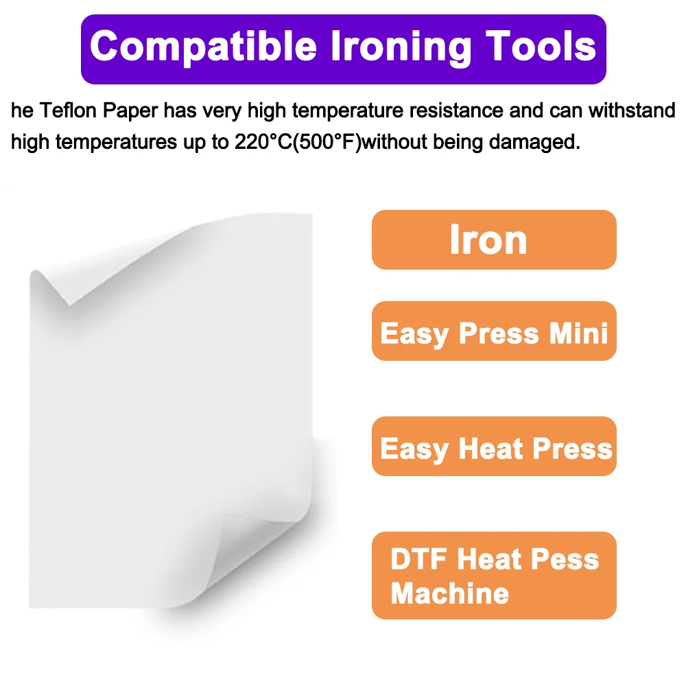 

Teflonning High Temperature Resistant Paper 220° C For DTF Heat Press Machine Sublimation Transfer Stable Shape Anti-Adhesion