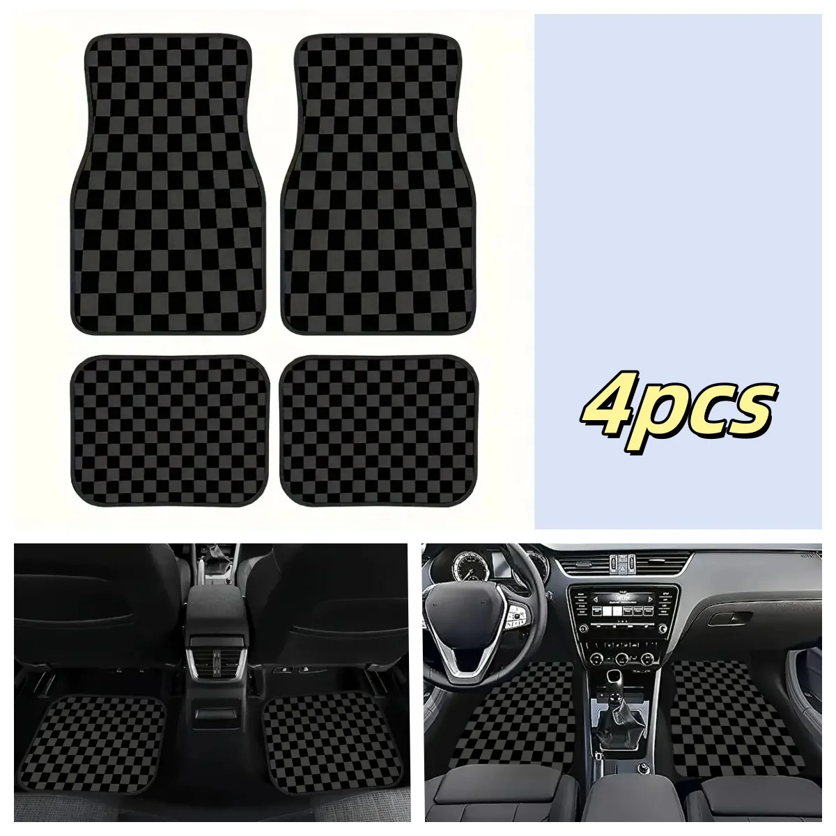 4pcs Car Floor Mats Set Black Absorbent Non-Slip Washable Polyester For SUVs Protection Car Interior Decor Washable Floor Mats