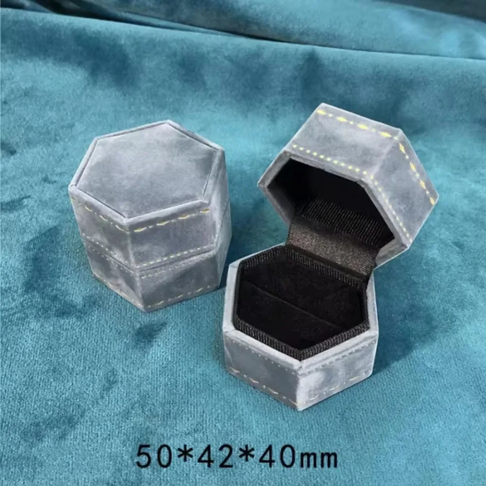 Velvet Jewelry Storage Box Hexagonal Clamshell Wedding Ring Box Single Slot Jewelry Packaging Box for Engagement Proposal