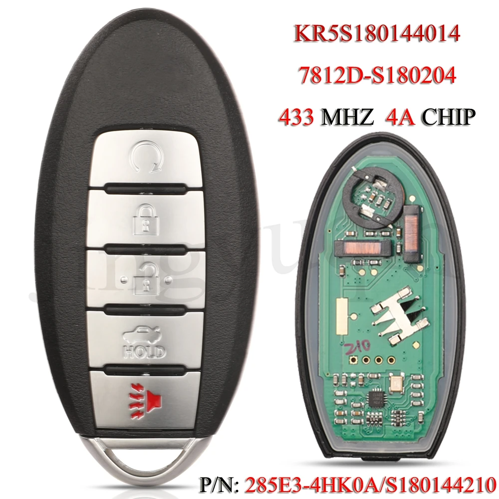 jingyuqin KR5S 180144014   Zdalny inteligentny kluczyk samochodowy do Infiniti Q50 Q60 2016-2019 433Mhz 4A Chip 5Przyciski 285E3-4HK0A 7812D-S 180204